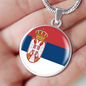 Serbia Flag Necklace Circle Pendant Stainless Steel or 18k Gold 18-22"-Express Your Love Gifts