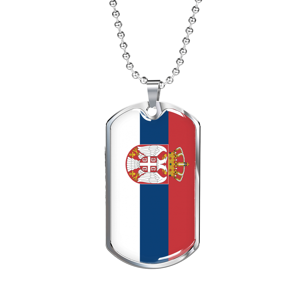 Serbia Flag Necklace Stainless Steel or 18k Gold Dog Tag 24" Chain-Express Your Love Gifts