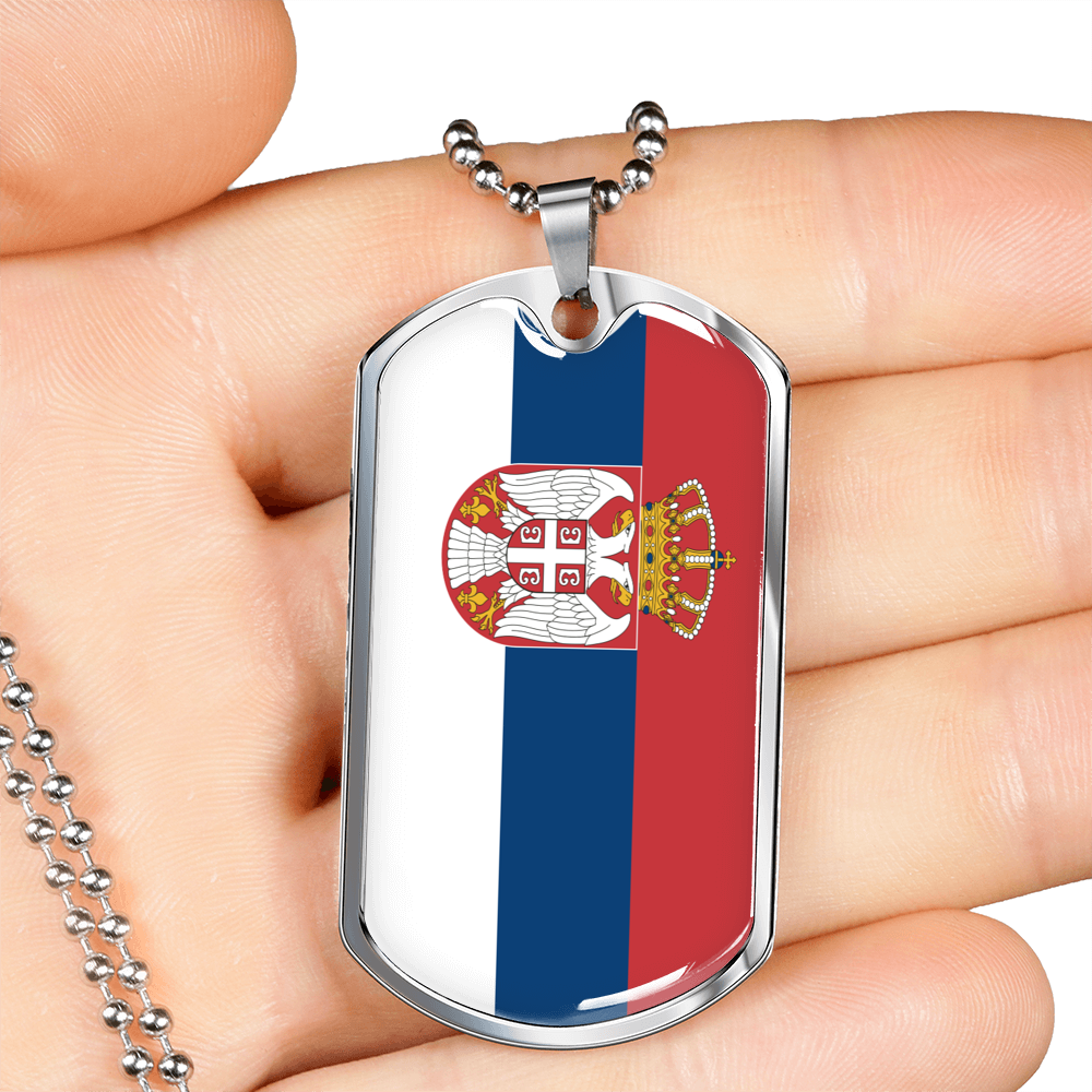 Serbia Flag Necklace Stainless Steel or 18k Gold Dog Tag 24" Chain-Express Your Love Gifts