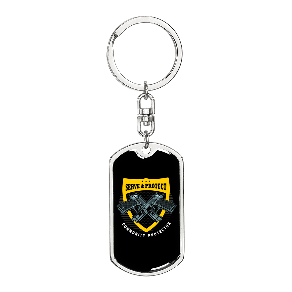 Serve & Protect Keychain Stainless Steel or 18k Gold Dog Tag Keyring-Express Your Love Gifts