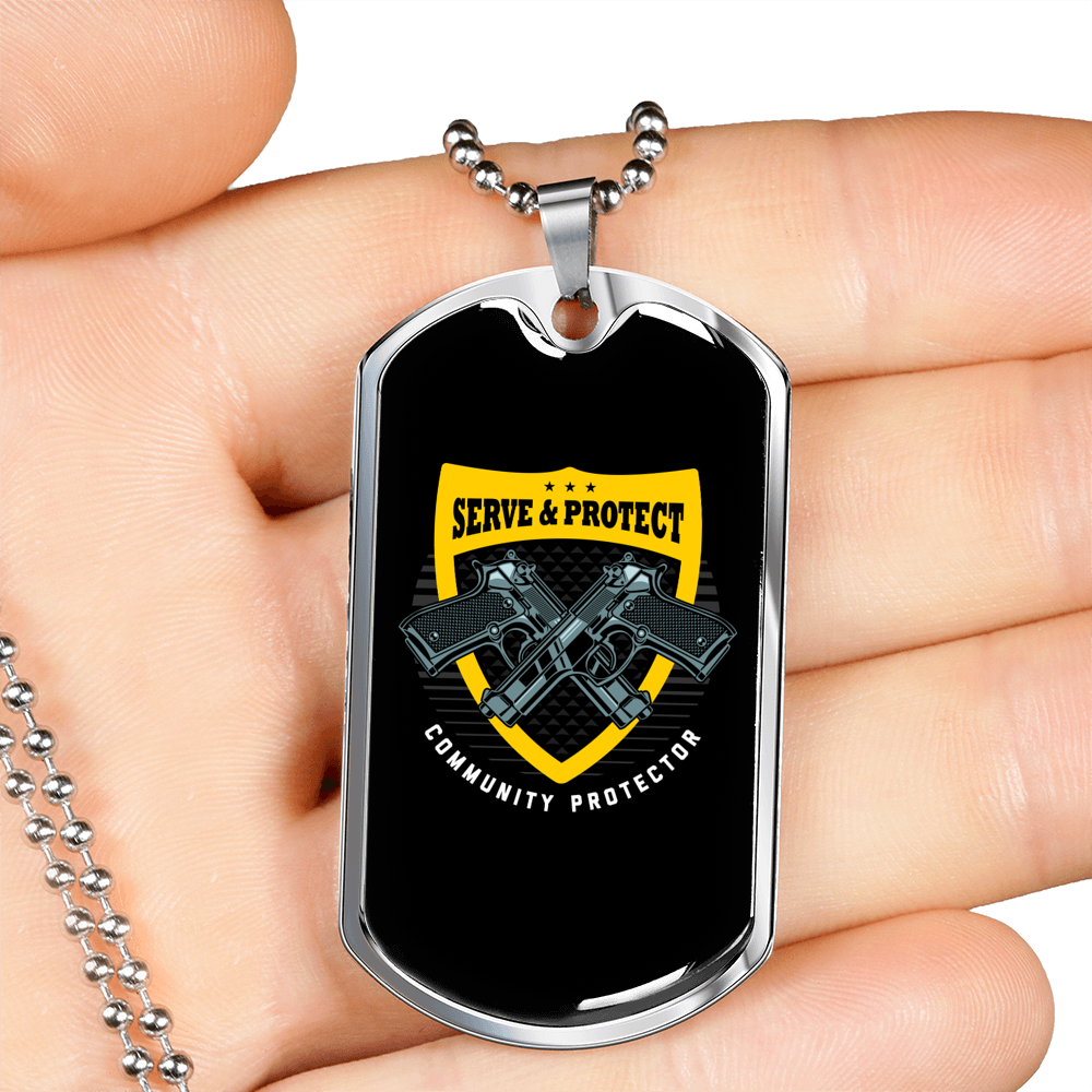 Serve & Protect Necklace Stainless Steel or 18k Gold Dog Tag 24"-Express Your Love Gifts