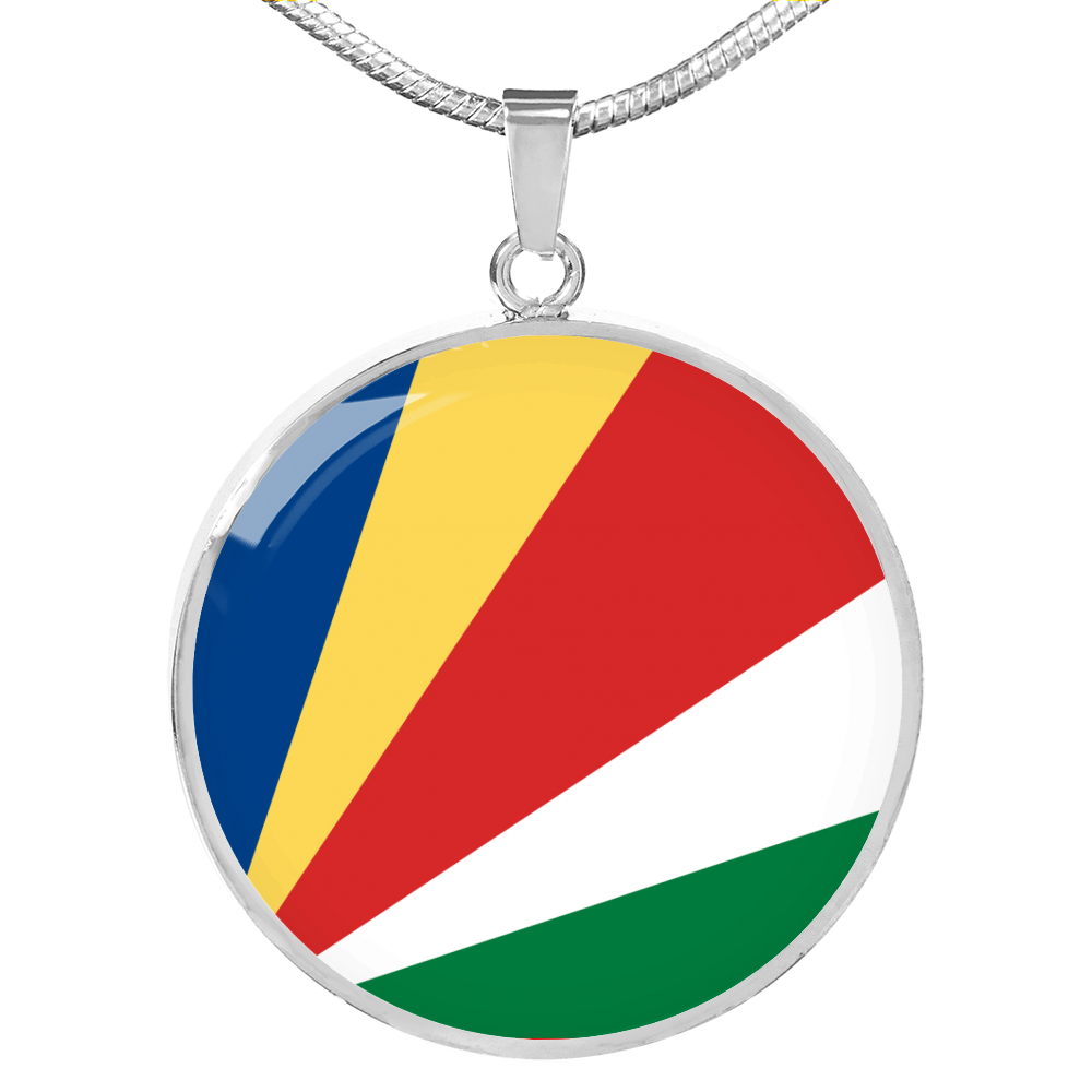 Seychelles Flag Necklace Circle Pendant Stainless Steel or 18k Gold 18-22"-Express Your Love Gifts