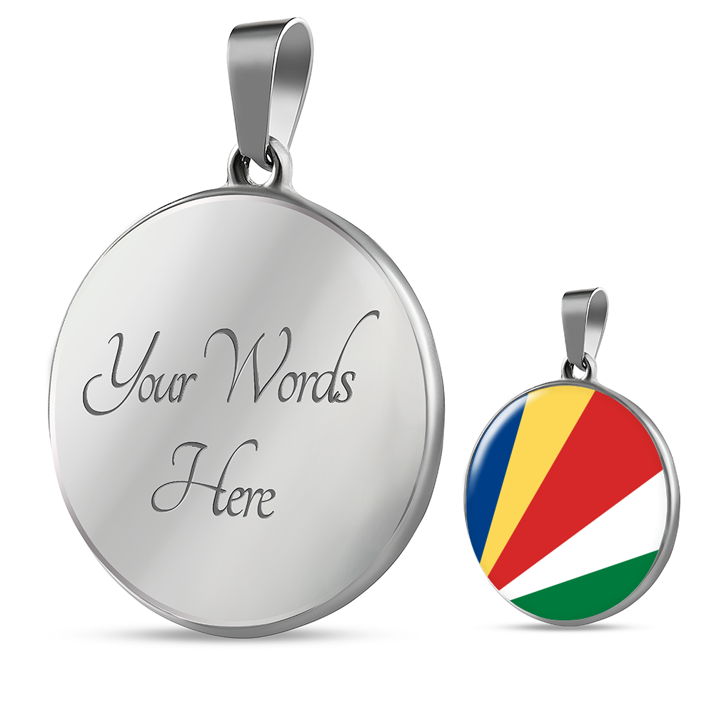 Seychelles Flag Necklace Circle Pendant Stainless Steel or 18k Gold 18-22"-Express Your Love Gifts