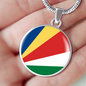 Seychelles Flag Necklace Circle Pendant Stainless Steel or 18k Gold 18-22"-Express Your Love Gifts
