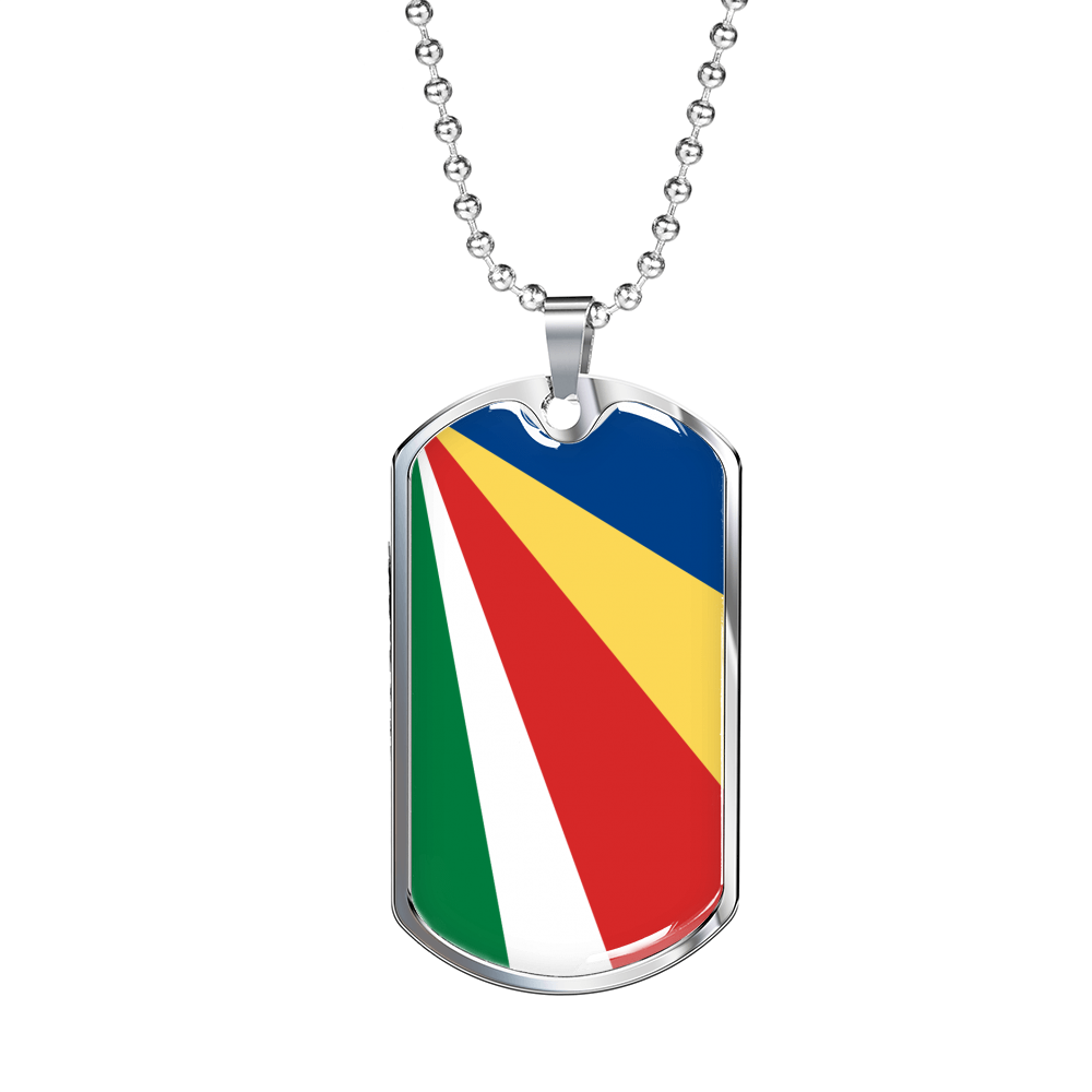 Seychelles Flag Necklace Stainless Steel or 18k Gold Dog Tag 24" Chain-Express Your Love Gifts