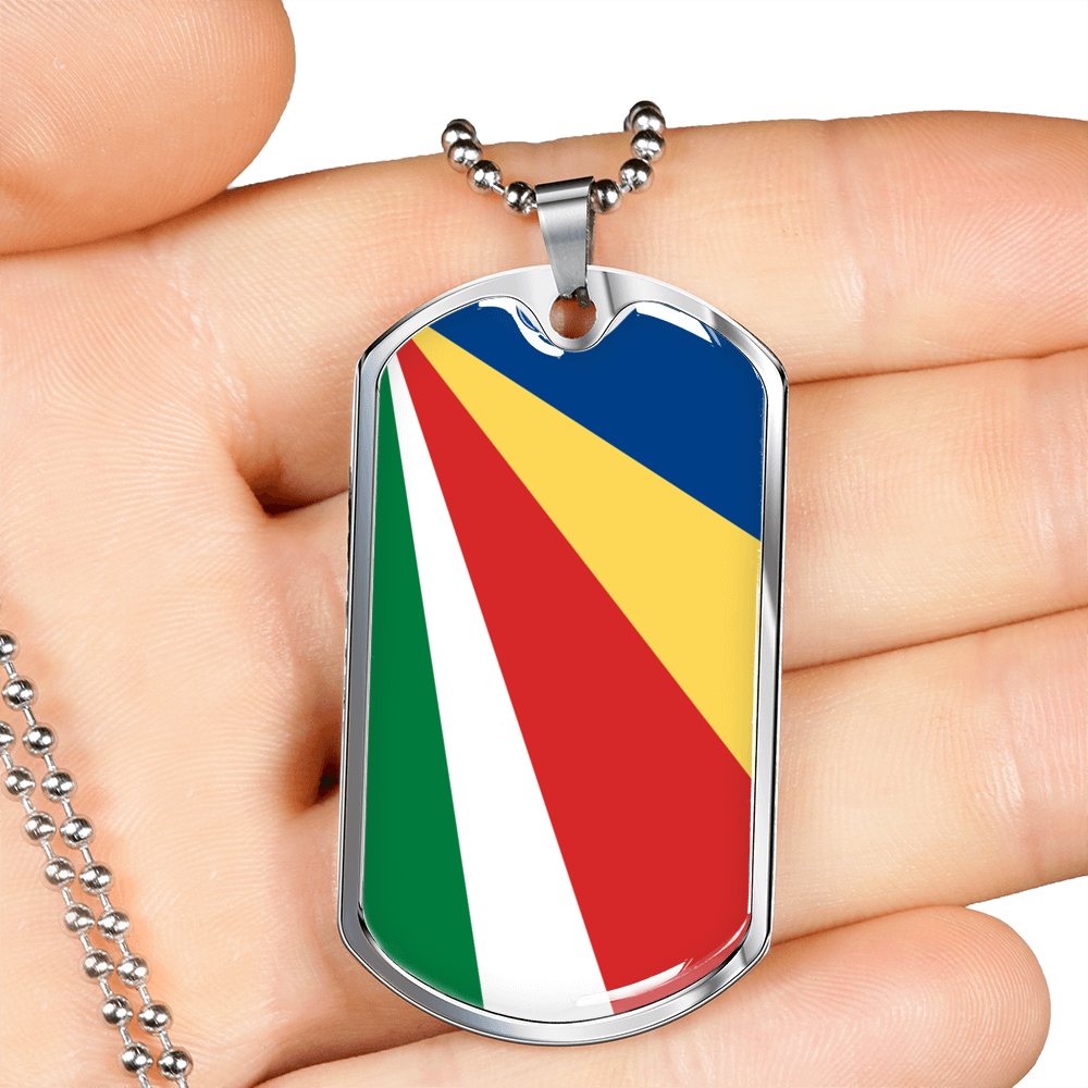 Seychelles Flag Necklace Stainless Steel or 18k Gold Dog Tag 24" Chain-Express Your Love Gifts