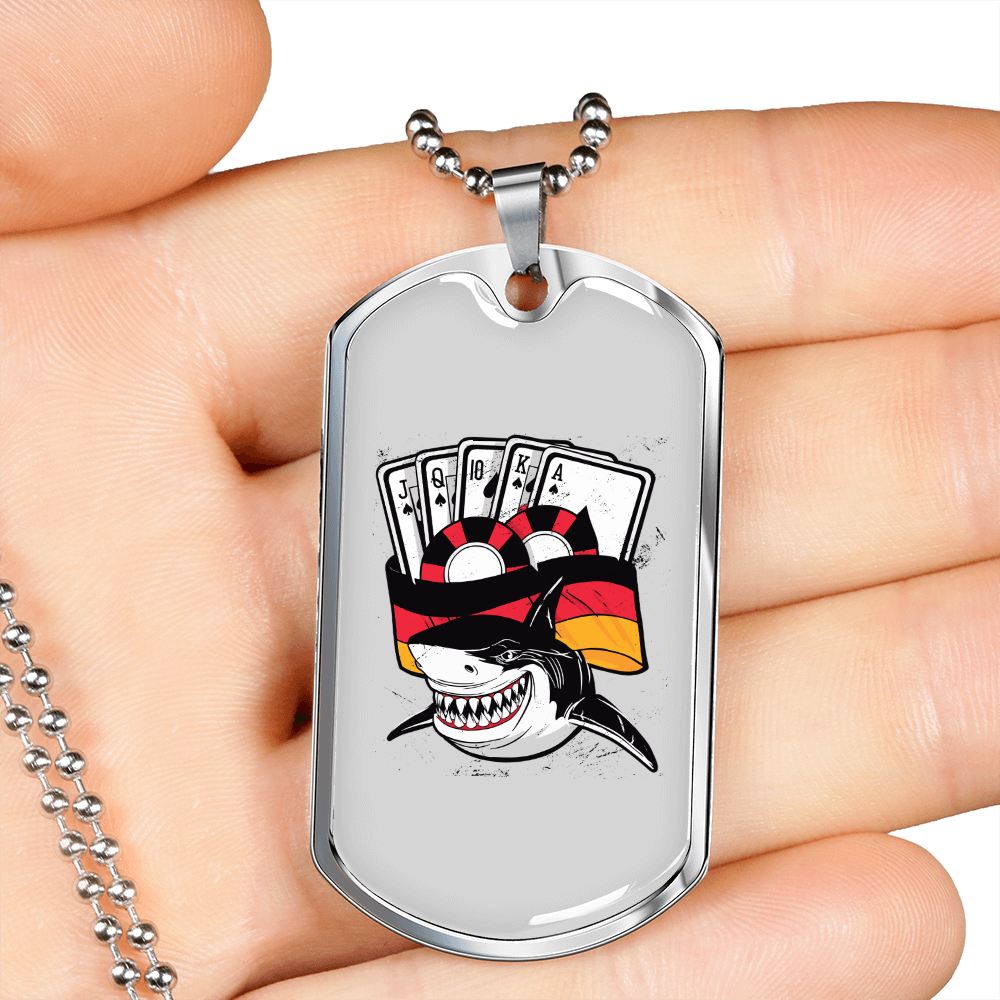 Shark Poker Gambler Necklace Stainless Steel or 18k Gold Dog Tag 24-Express Your Love Gifts