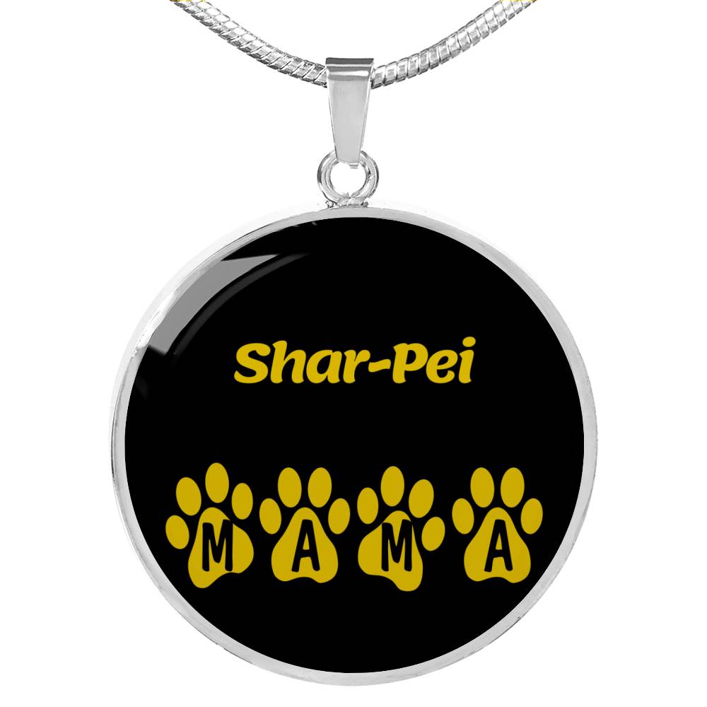 Sharpei Mama Circle Necklace Stainless Steel or 18k Gold 18-22" Dog Owner Lover-Express Your Love Gifts