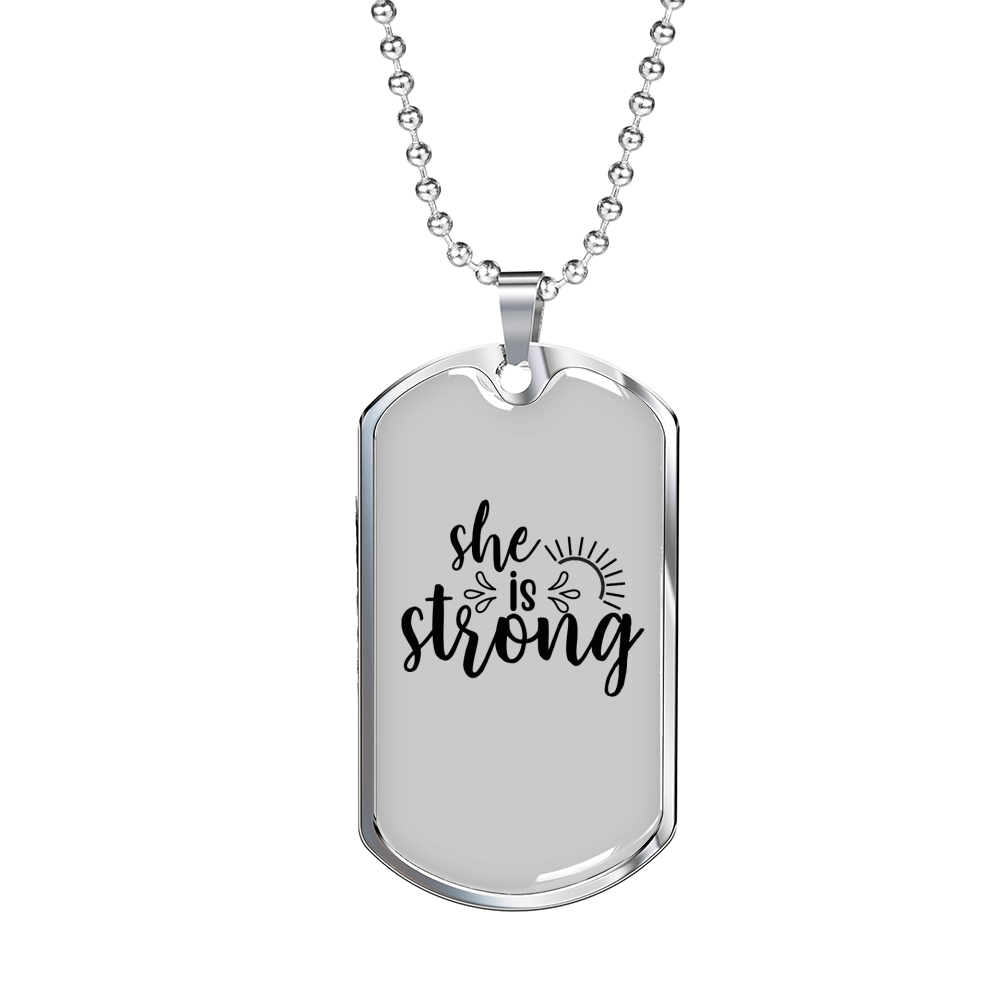 She Is Strong Christian Necklace Stainless Steel or 18k Gold Dog Tag 24" Chain-Express Your Love Gifts