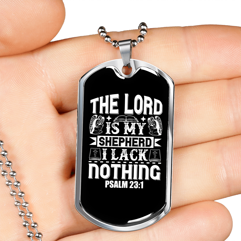 Shepherd I Lack Nothing Christian Necklace Stainless Steel or 18k Gold Dog Tag 24" Chain-Express Your Love Gifts