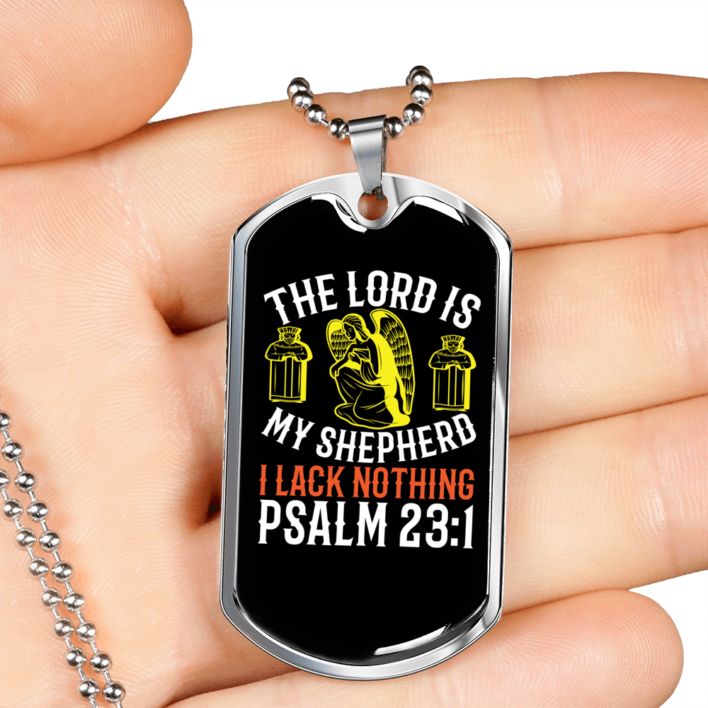 Shepherd Is My Lord Christian Necklace Stainless Steel or 18k Gold Dog Tag 24" Chain-Express Your Love Gifts