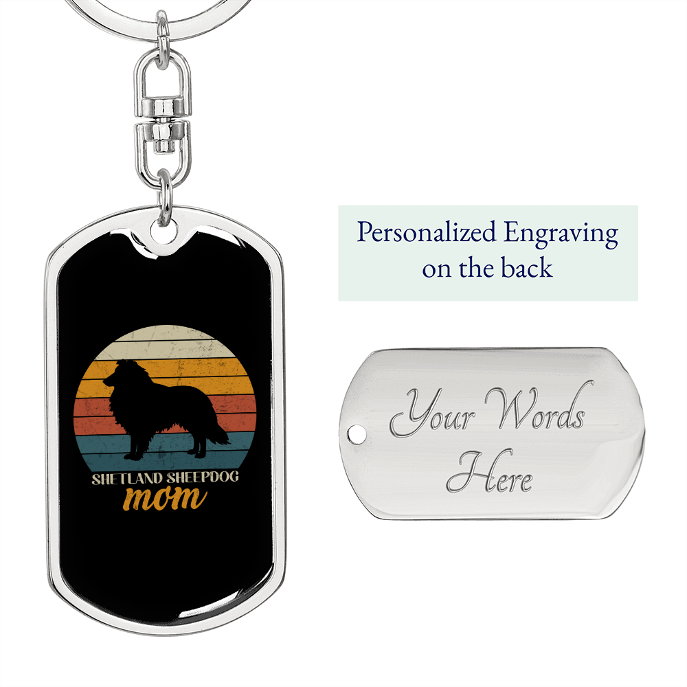 Shetland Sheepdog Mom Keychain Stainless Steel or 18k Gold Dog Tag Keyring-Express Your Love Gifts