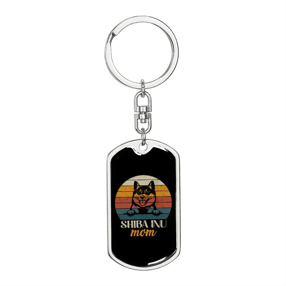 Shiba Inu Mom Keychain Stainless Steel or 18k Gold Dog Tag Keyring-Express Your Love Gifts