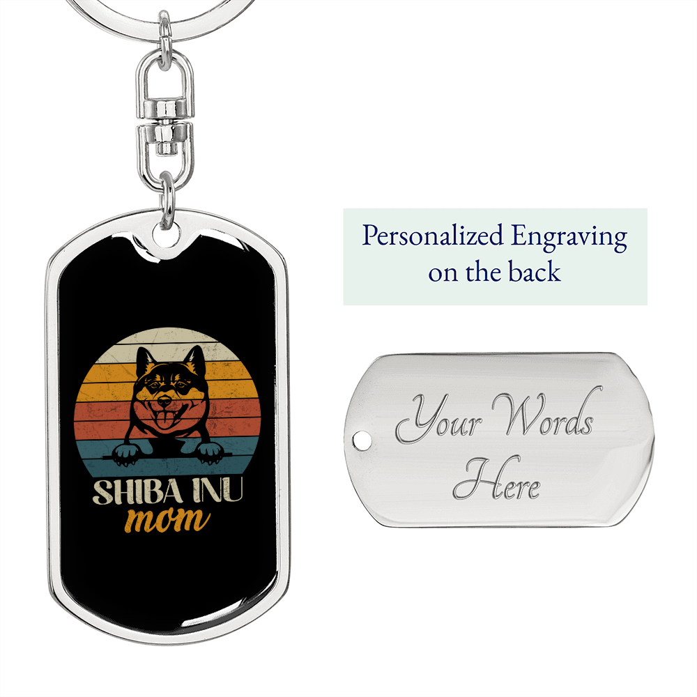 Shiba Inu Mom Keychain Stainless Steel or 18k Gold Dog Tag Keyring-Express Your Love Gifts