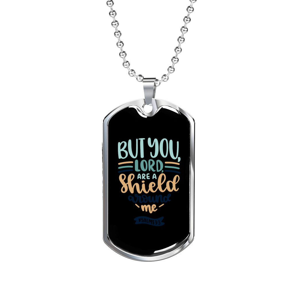 Shield Around Me Psalms Christian Necklace Stainless Steel or 18k Gold Dog Tag 24" Chain-Express Your Love Gifts