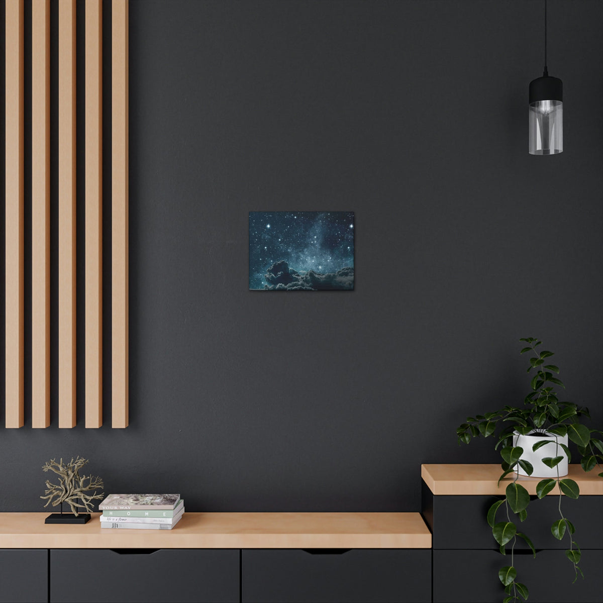 Shining Stars at the Night Sky Scene Beautiful Incredible and Astounding Cloudy Night Beauty Nature Scene Starry Sky at Night Wall Art Ready to Hang Unframed-Express Your Love Gifts