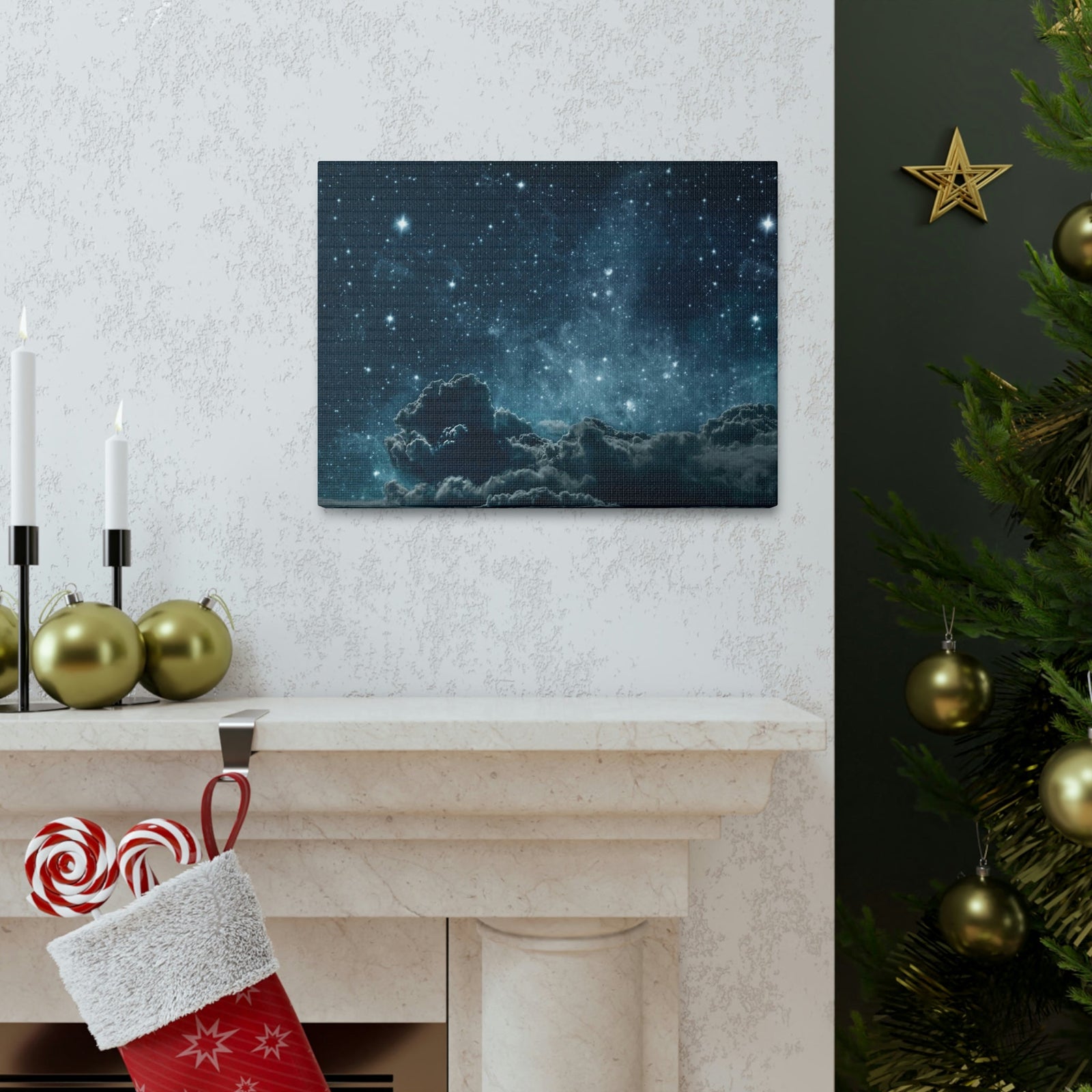 Shining Stars at the Night Sky Scene Beautiful Incredible and Astounding Cloudy Night Beauty Nature Scene Starry Sky at Night Wall Art Ready to Hang Unframed-Express Your Love Gifts