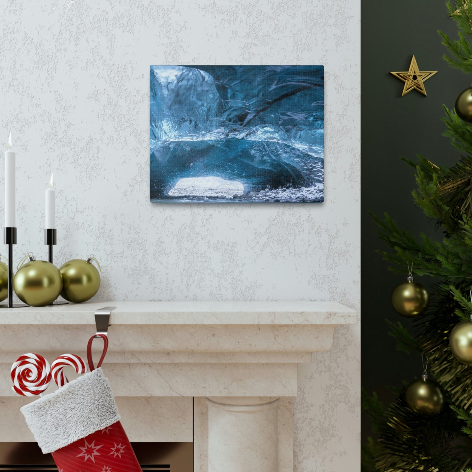 Shocking View Inside an Ice Cave Scene Beautiful Extraordinary and Surprising Cave Beauty Nature Scene Big Thousand Year Ice Cave Wall Art Ready to Hang Unframed-Express Your Love Gifts