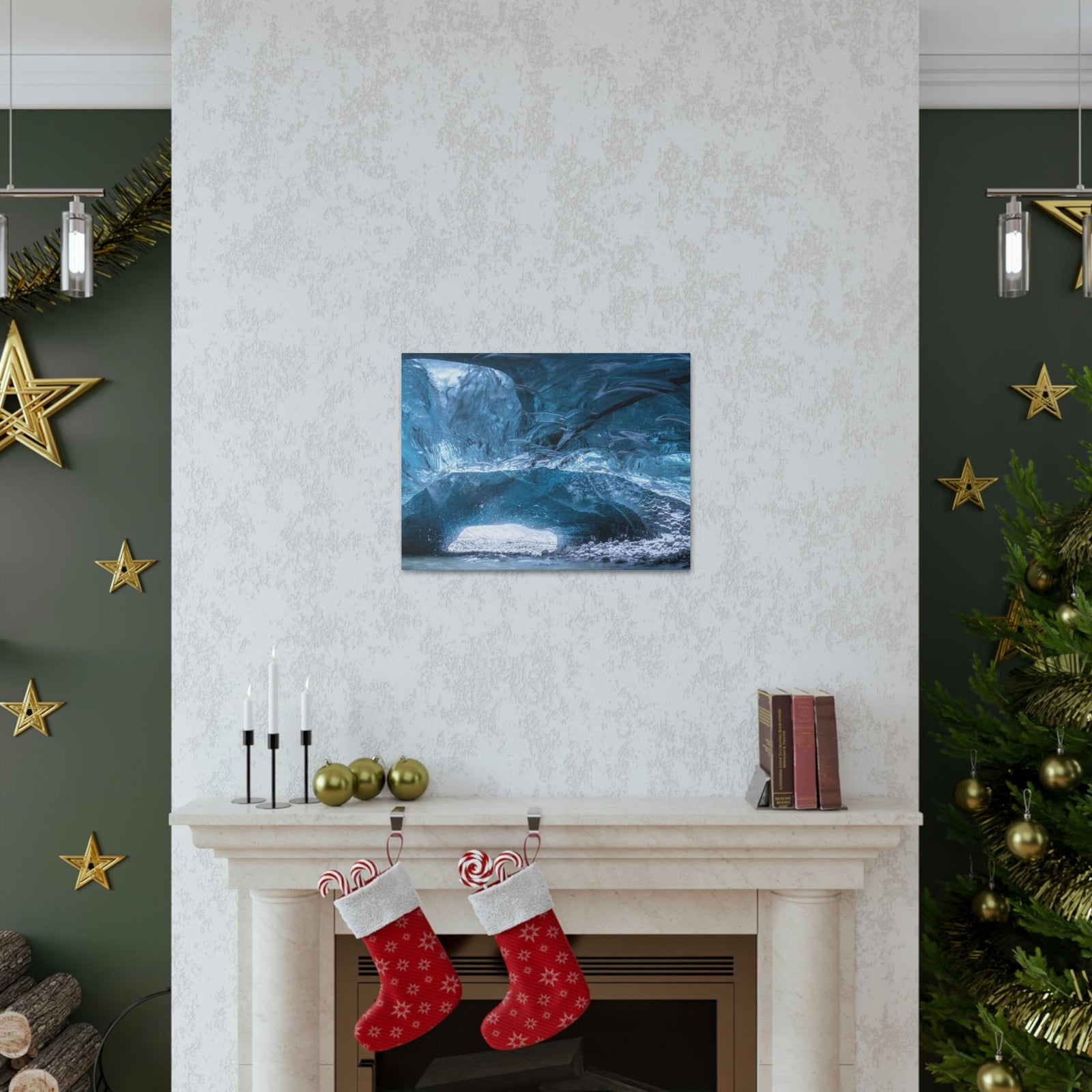 Shocking View Inside an Ice Cave Scene Beautiful Extraordinary and Surprising Cave Beauty Nature Scene Big Thousand Year Ice Cave Wall Art Ready to Hang Unframed-Express Your Love Gifts