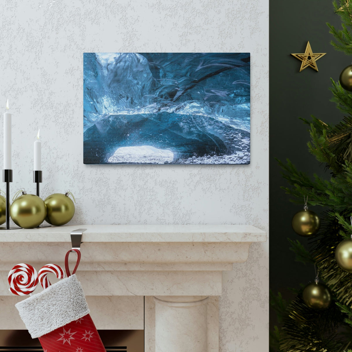 Shocking View Inside an Ice Cave Scene Beautiful Extraordinary and Surprising Cave Beauty Nature Scene Big Thousand Year Ice Cave Wall Art Ready to Hang Unframed-Express Your Love Gifts