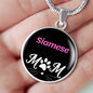 Siamese Cat Mom Necklace Circle Pendant Stainless Steel or 18k Gold 18-22"-Express Your Love Gifts