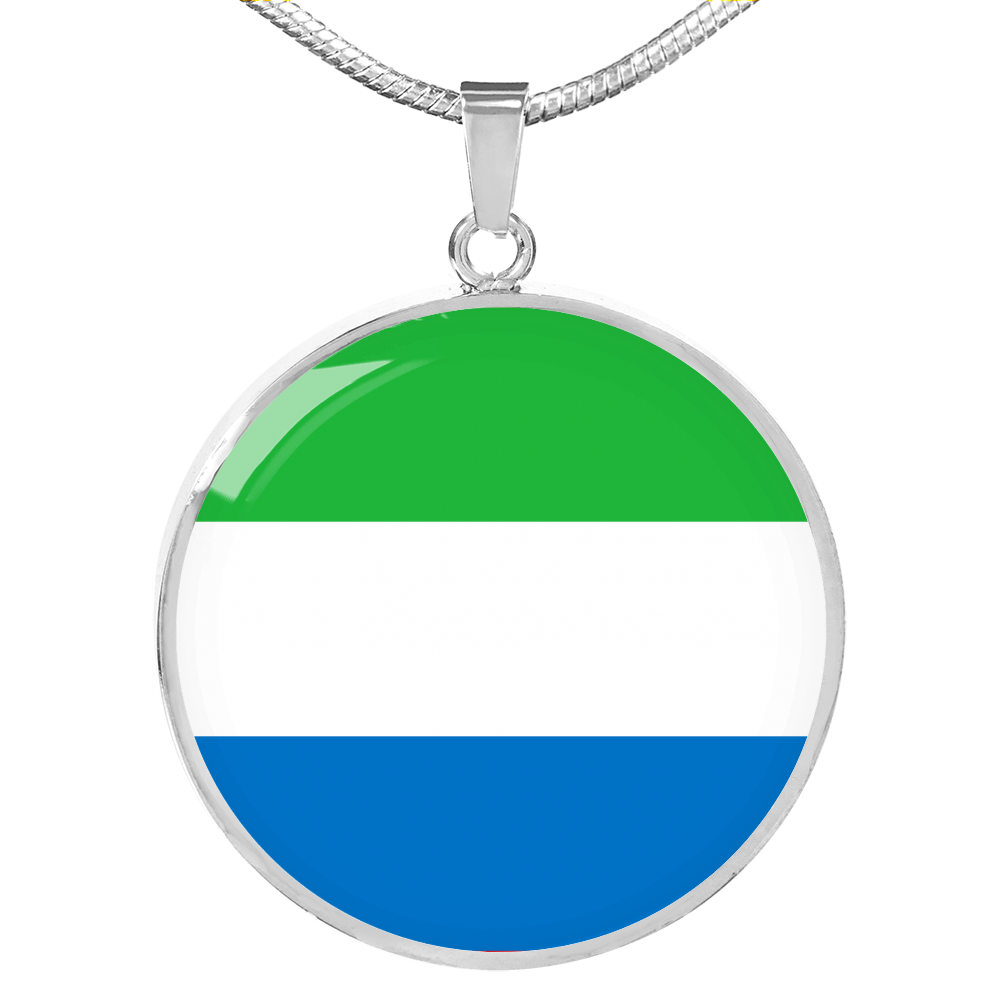 Sierra Leone Flag Necklace Circle Pendant Stainless Steel or 18k Gold 18-22"-Express Your Love Gifts