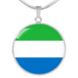 Sierra Leone Flag Necklace Circle Pendant Stainless Steel or 18k Gold 18-22"-Express Your Love Gifts