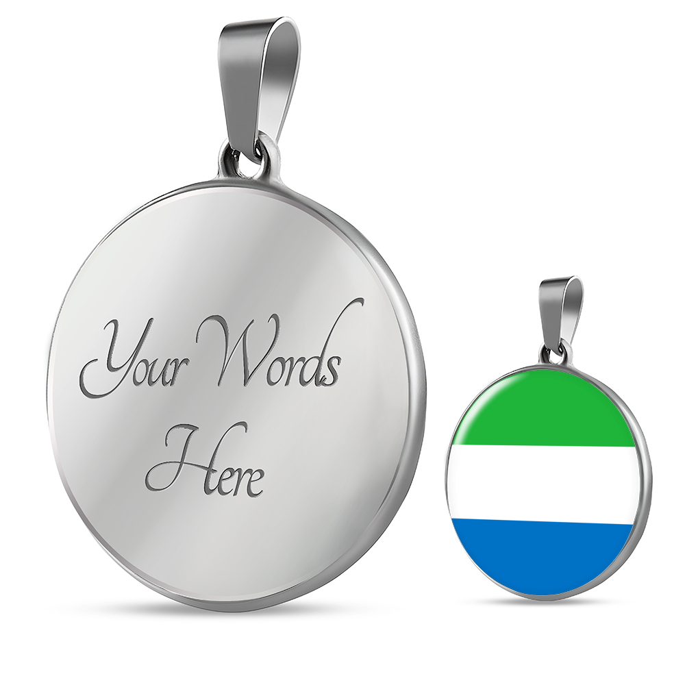 Sierra Leone Flag Necklace Circle Pendant Stainless Steel or 18k Gold 18-22"-Express Your Love Gifts
