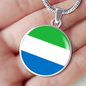 Sierra Leone Flag Necklace Circle Pendant Stainless Steel or 18k Gold 18-22"-Express Your Love Gifts