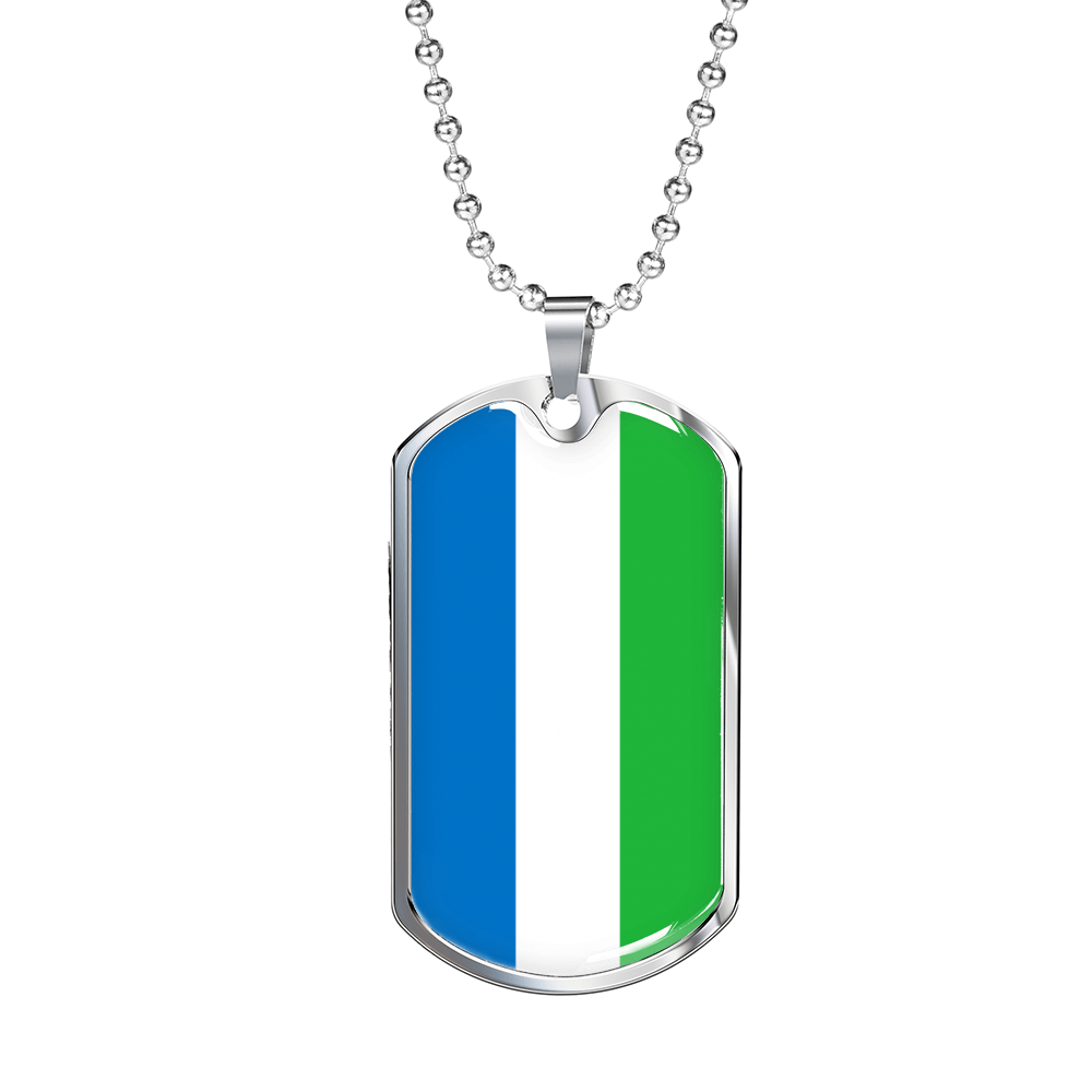 Sierra Leone Flag Necklace Stainless Steel or 18k Gold Dog Tag 24" Chain-Express Your Love Gifts