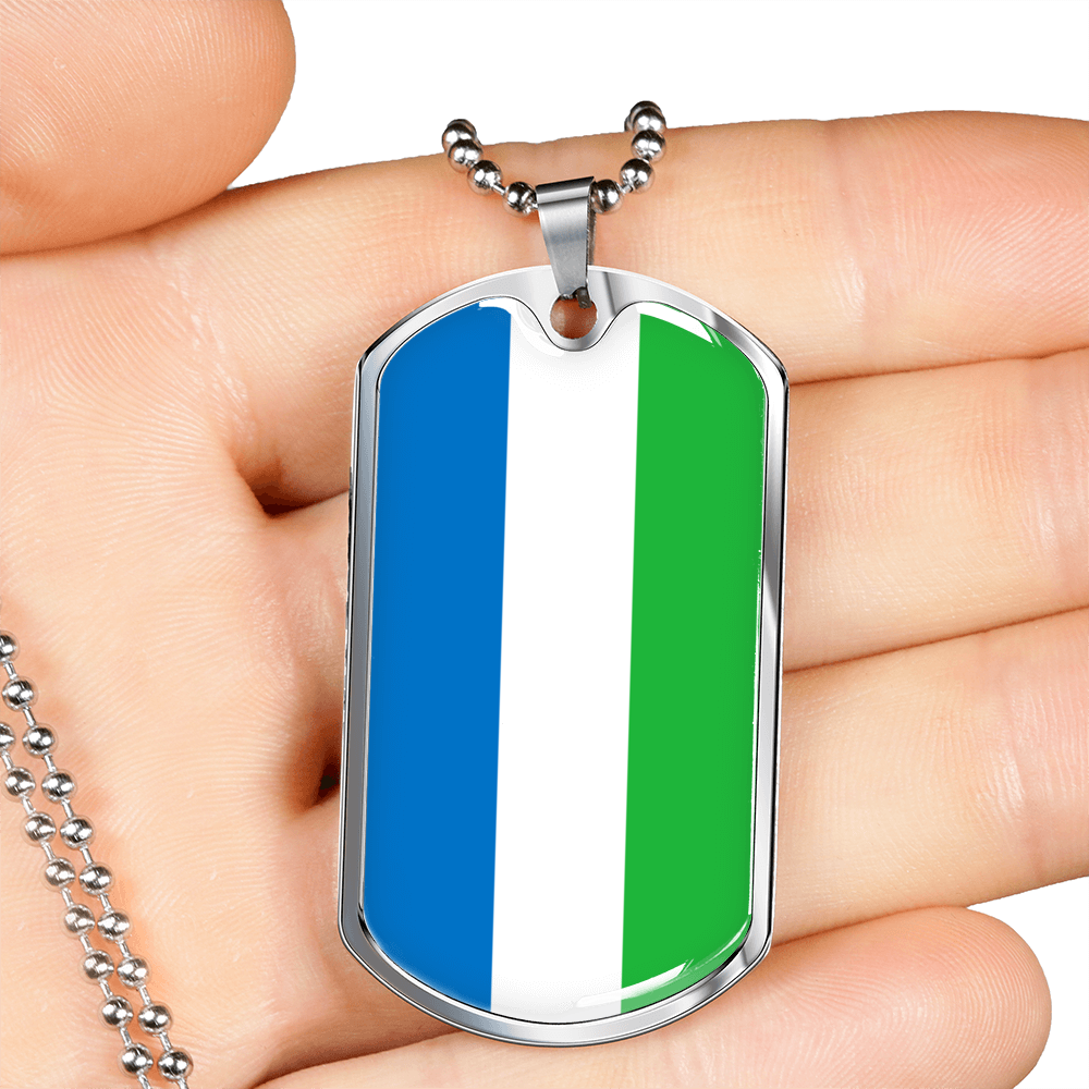 Sierra Leone Flag Necklace Stainless Steel or 18k Gold Dog Tag 24" Chain-Express Your Love Gifts