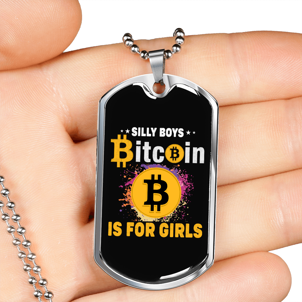 Silly Boys Crypto Necklace Stainless Steel or 18k Gold Dog Tag 24" Chain-Express Your Love Gifts
