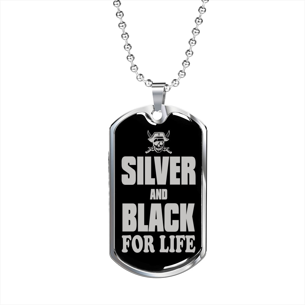 Silver Black For Life Raider Dog Tag Stainless Steel or 18k Gold 24" Chain-Express Your Love Gifts