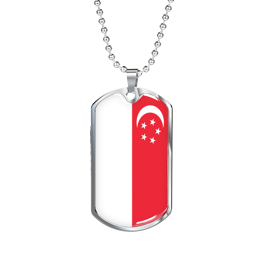 Singapore Flag Necklace Stainless Steel or 18k Gold Dog Tag 24" Chain-Express Your Love Gifts