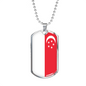 Singapore Flag Necklace Stainless Steel or 18k Gold Dog Tag 24" Chain-Express Your Love Gifts