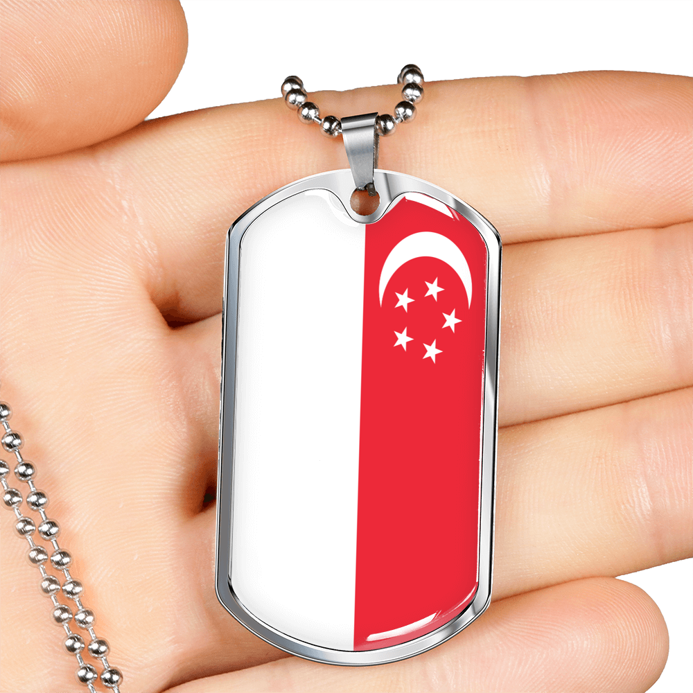 Singapore Flag Necklace Stainless Steel or 18k Gold Dog Tag 24" Chain-Express Your Love Gifts