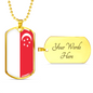 Singapore Flag Necklace Stainless Steel or 18k Gold Dog Tag 24" Chain-Express Your Love Gifts