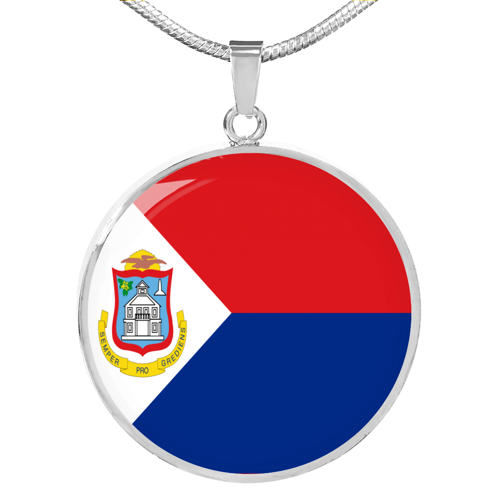 Sint Maarten Flag Necklace Circle Pendant Stainless Steel or 18k Gold 18-22"-Express Your Love Gifts