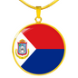 Sint Maarten Flag Necklace Circle Pendant Stainless Steel or 18k Gold 18-22"-Express Your Love Gifts