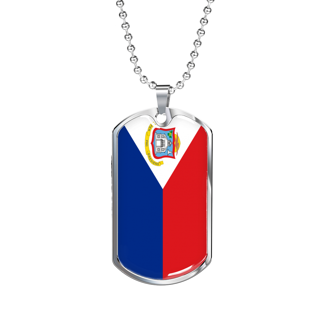 Sint Maarten Flag Necklace Stainless Steel or 18k Gold Dog Tag 24" Chain-Express Your Love Gifts