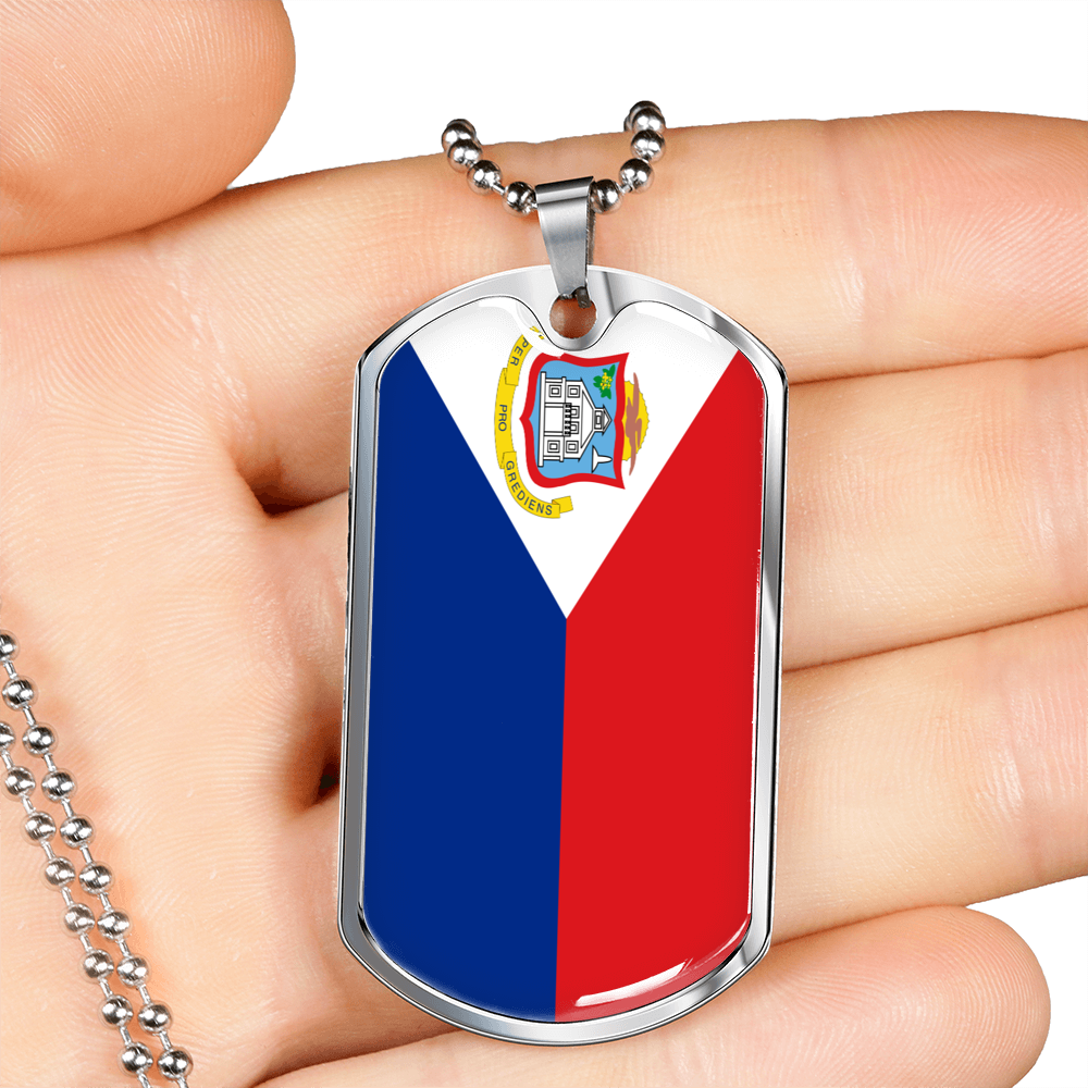 Sint Maarten Flag Necklace Stainless Steel or 18k Gold Dog Tag 24" Chain-Express Your Love Gifts