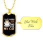 Sip Coffee Cat Necklace Stainless Steel or 18k Gold Dog Tag 24" Chain-Express Your Love Gifts
