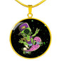 Skater Alien Circle Pendant UFO Alien Fan Necklace Stainless Steel or 18k Gold 18-22"-Express Your Love Gifts