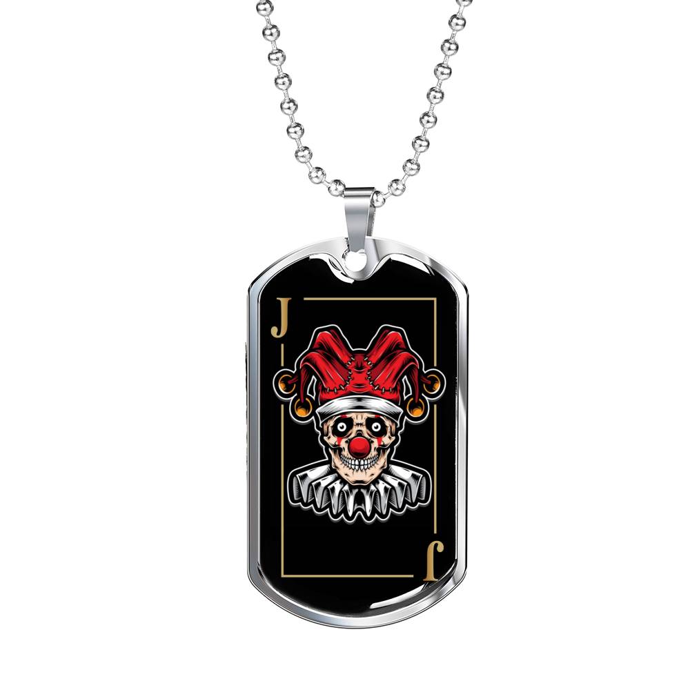 Skull Joker Dog Tag Stainless Steel or 18k Gold 24" Chain-Express Your Love Gifts