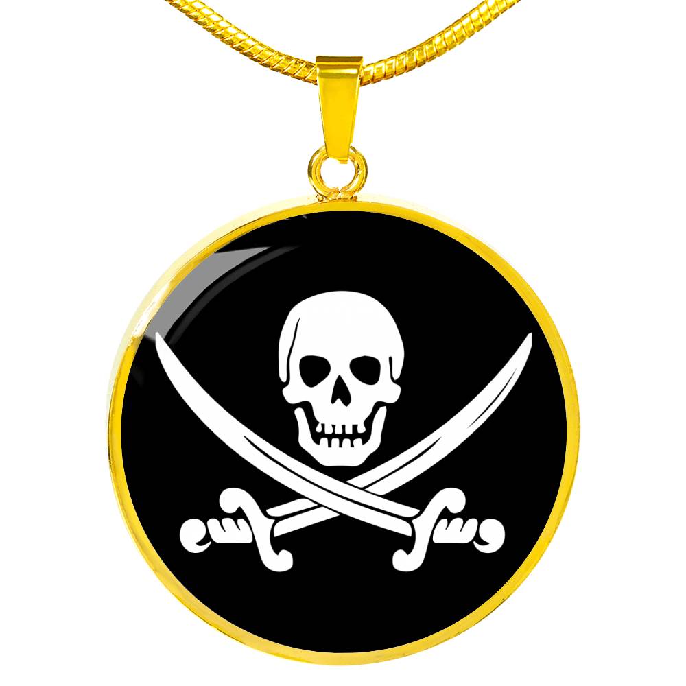 Skull Pirate Circle Necklace Stainless Steel or 18k Gold 18-22"-Express Your Love Gifts