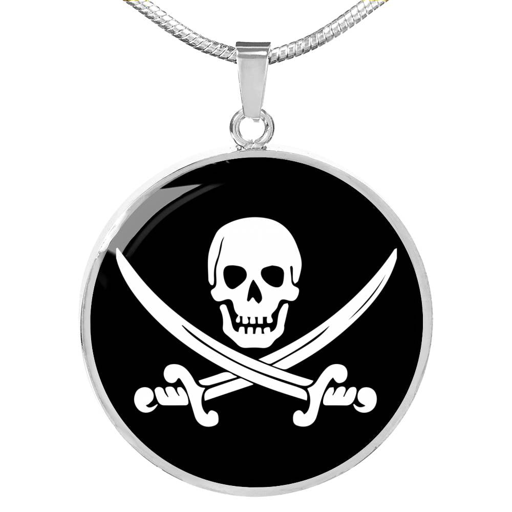 Skull Pirate Circle Necklace Stainless Steel or 18k Gold 18-22"-Express Your Love Gifts