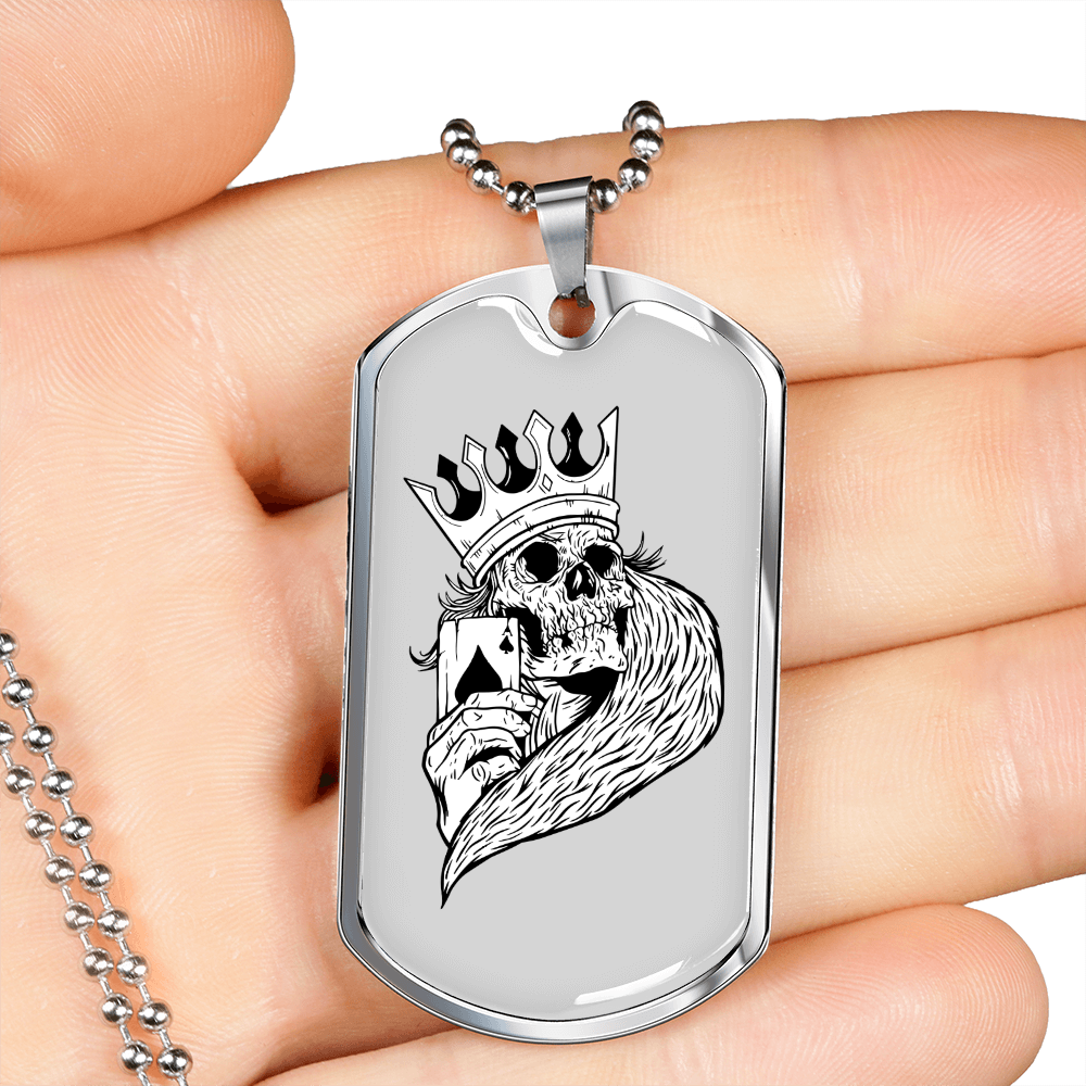 Skull Poker Gambler Necklace Stainless Steel or 18k Gold Dog Tag 24-Express Your Love Gifts