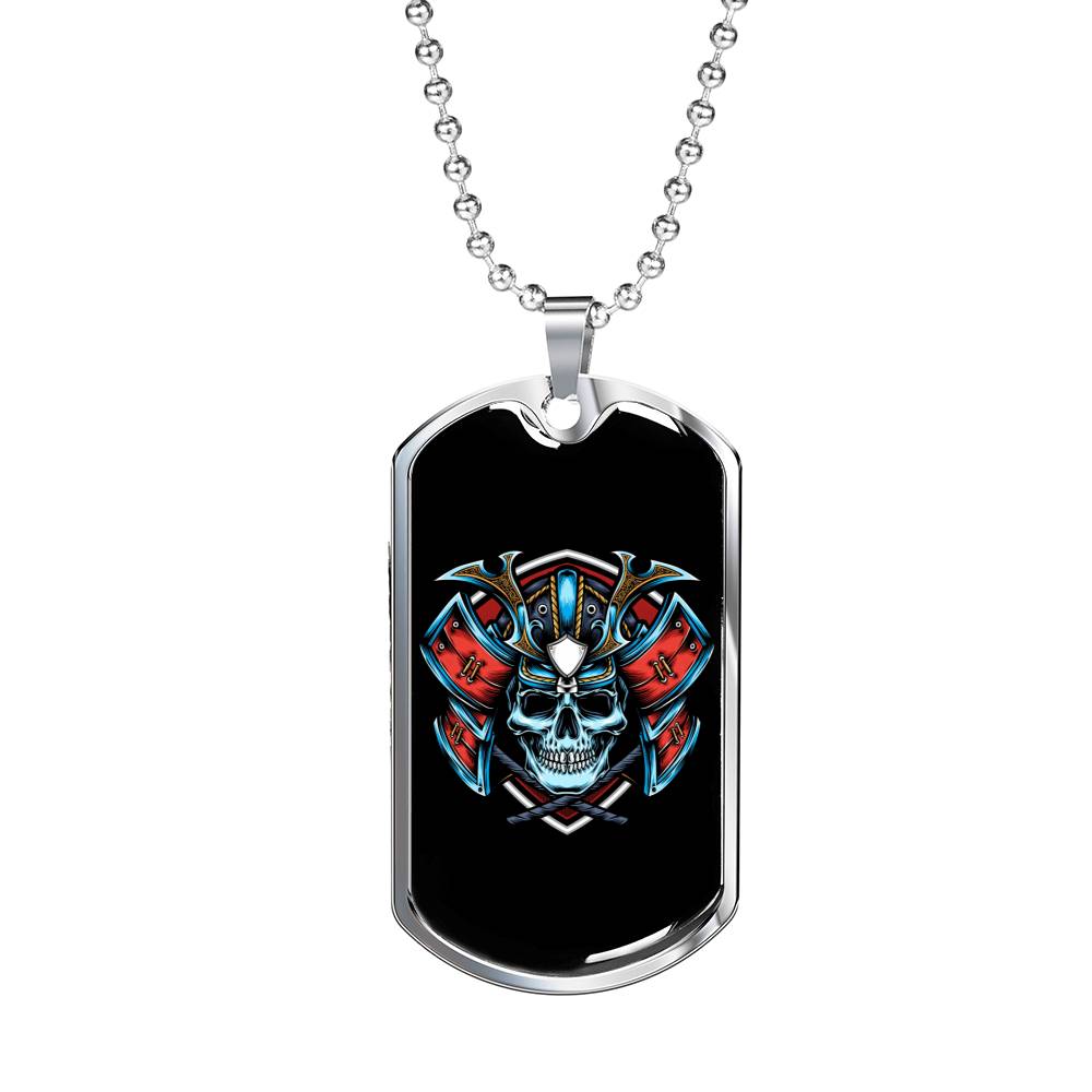 Skull With Samurai Helmet Necklace Stainless Steel or 18k Gold Dog Tag 24" Chain-Express Your Love Gifts