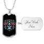 Skull With Samurai Helmet Necklace Stainless Steel or 18k Gold Dog Tag 24" Chain-Express Your Love Gifts
