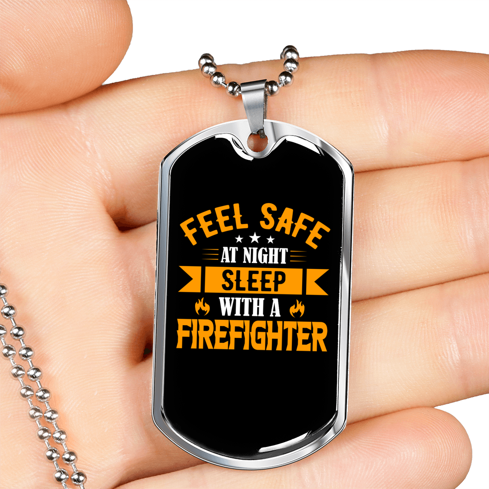 Sleep With A Firefighter Gift Stainless Steel or 18k Gold Dog Tag 24" Chain-Express Your Love Gifts